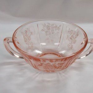 Federal Depression Glass Pink Sharon Cabbage Rose 4 3/4 In 2-Handled Cream Soup